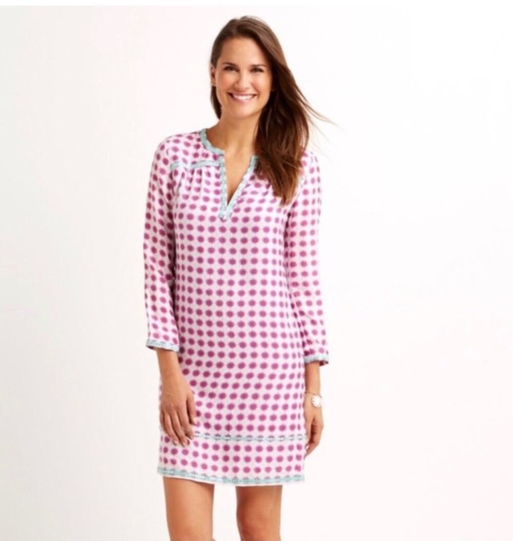 Vineyard Vines Womens Silk Shift Dress Preppy Fuchsia Teal Preppy Summer Vacay 4
